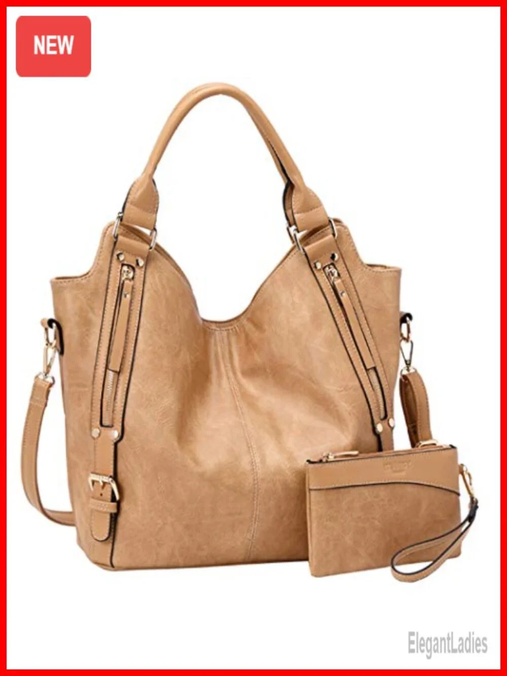 PU Leather Hobo Tote Bag with Adjustable Shoulder Strap
